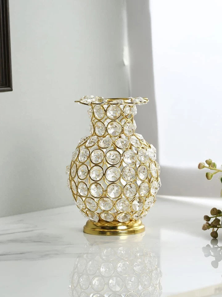 Iron Flower Vase With Crystal Studded For Home & Office Decor