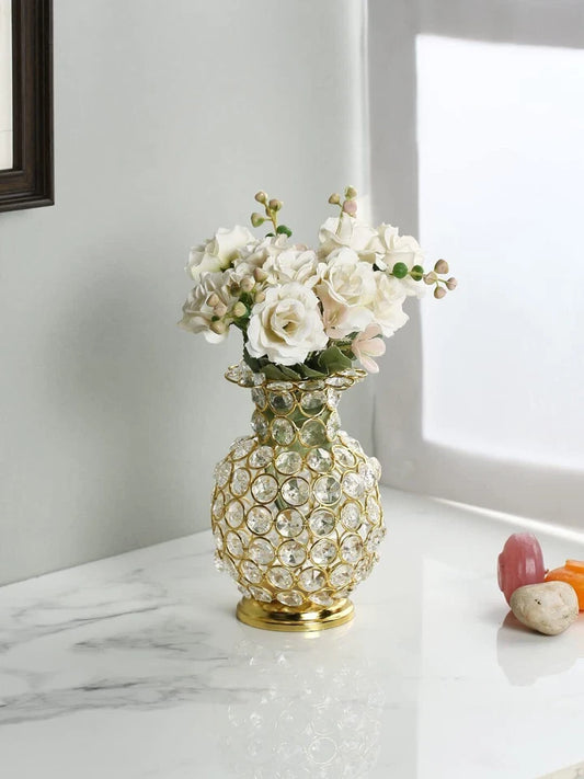 Iron Flower Vase With Crystal Studded For Home & Office Decor